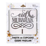 Pleksi Pasta Üzeri Yazı Gümüş Eid Mubarak