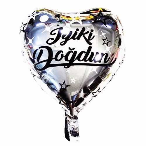 Gümüş Renkli Kalp İyi Ki Doğdun Folyo Balon 45 cm 1 Adet